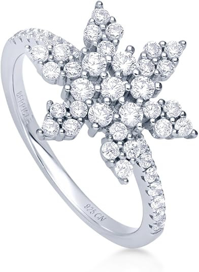 BERRICLE Rhodium Plated Sterling Silver Cubic Zirconia CZ Snowflake Fashion Right Hand Ring | Amazon (US)