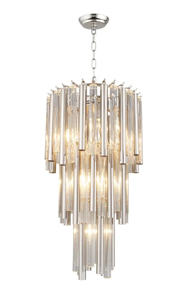 Silver Unique Statement Seven Light Metal and Crystal Glass Chandelier With Clear Shades | Shop Simon