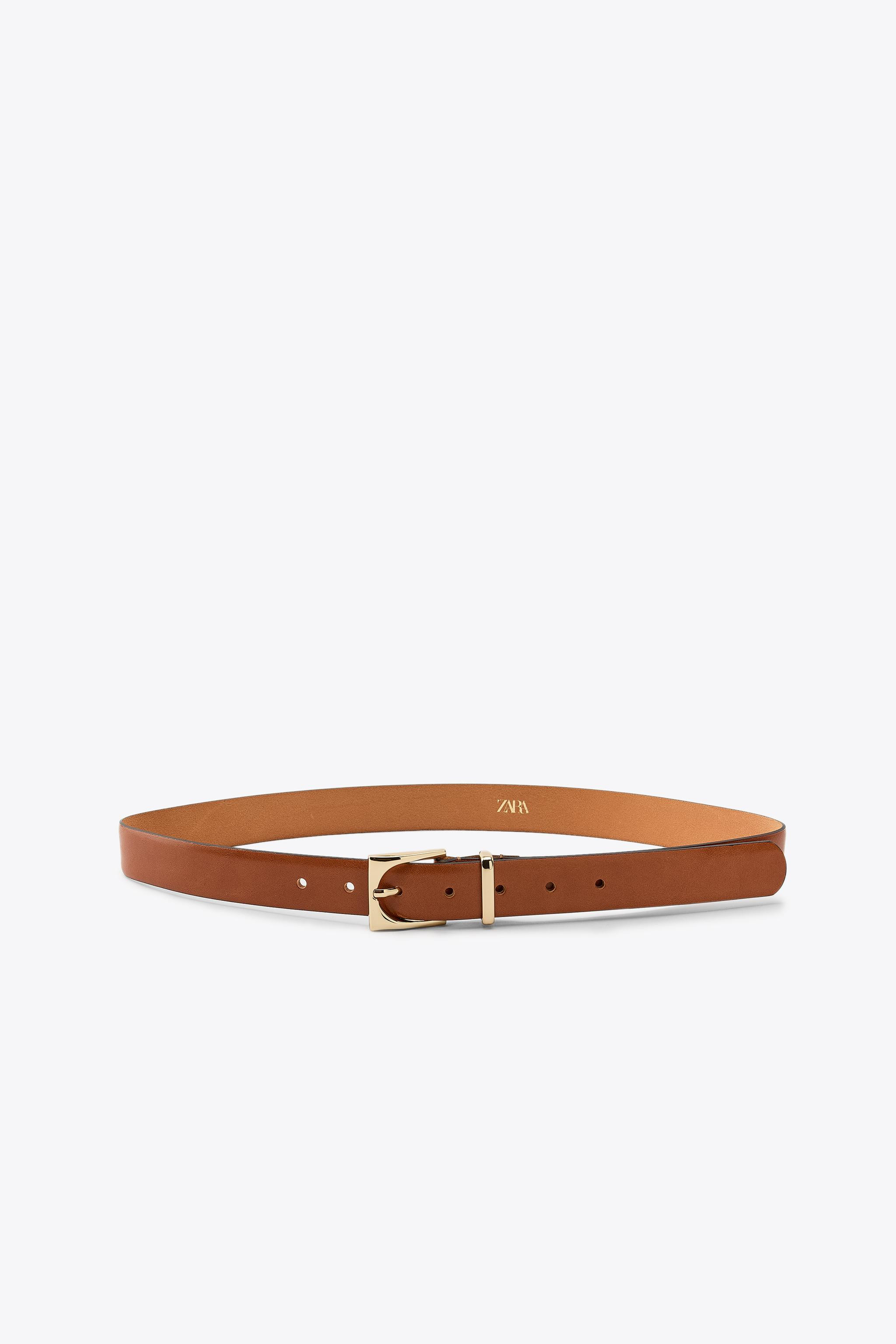 LEATHER BELT WITH GEOMETRIC BUCKLE | Zara US