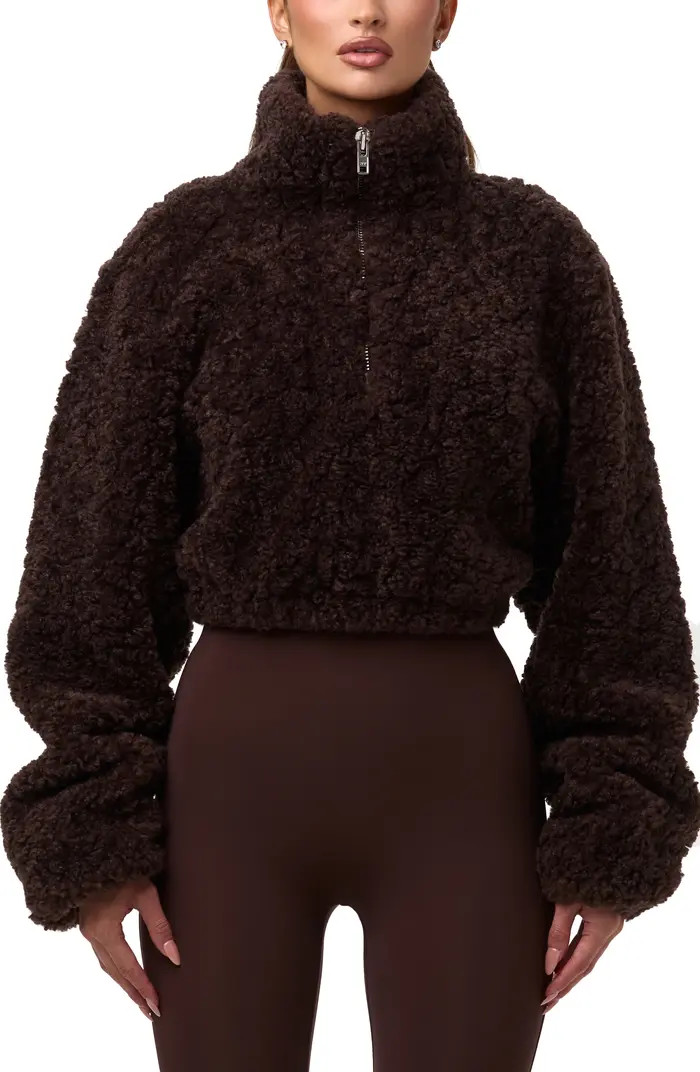 Naked Wardrobe Faux Shearling Quarter Zip Crop Pullover | Nordstrom | Nordstrom
