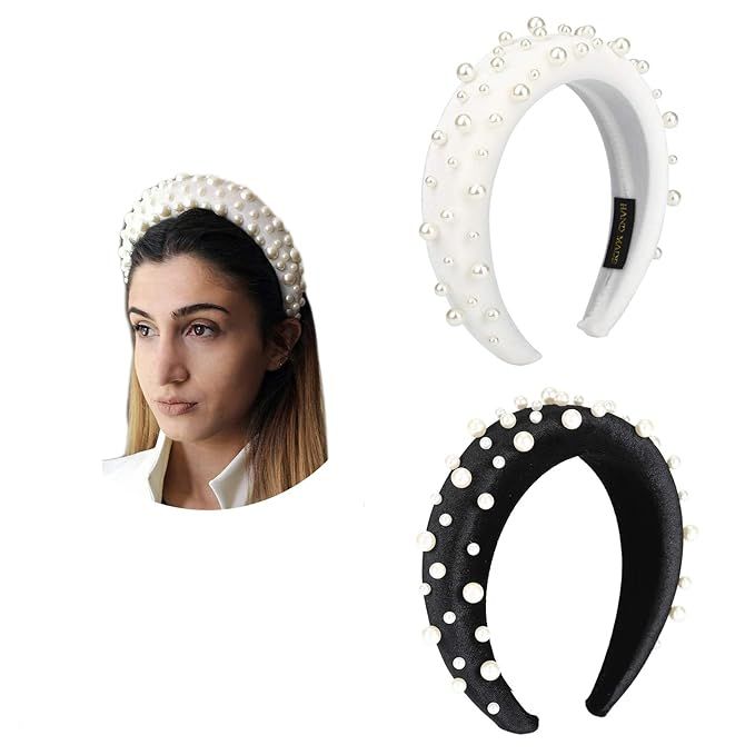 AWAYTR Velvet Padded Pearl Embellished Headband Large Padded Velvet Races Goth Wedding Headpiece ... | Amazon (US)