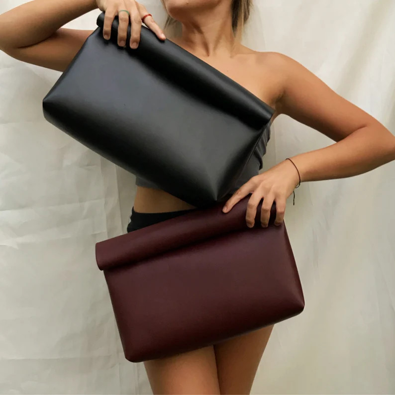 Burgundy Vegan Leather Fold Over Clutch: Oversized Handbag - Etsy | Etsy (US)