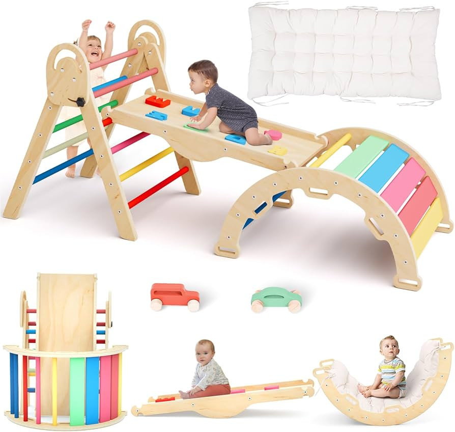 Pikler Triangle Set with Cushion, Indoor Climbing Toys, Montessori Climbing Set, Climbing Toys fo... | Amazon (US)