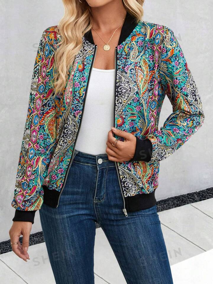 Paisleyprint Met rits Bomber vest | SHEIN