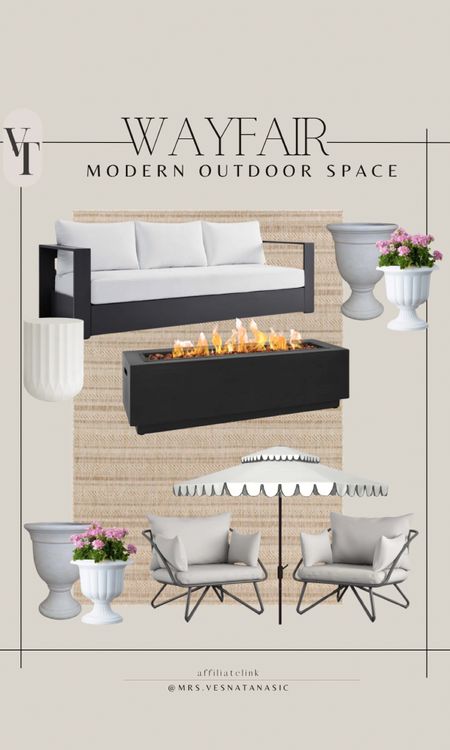 Modern outdoor patio space for inspo! Loving the metal frame and the fire pit for an outdoor oasis. It adde modern chic and cozy vibes. 

Wayfair, Wayfair finds, outdoor patio, outdoor space, Wayfair home @wayfair #outdoorpatio #outdoorfurniture #patio #outdoorrug #patioset #planter #outdoorpillow 

#LTKSaleAlert #LTKSeasonal #LTKHome