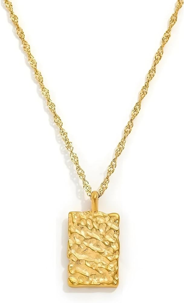 MIJENITI Big Disc Square Pendant Necklaces for Women,Geometric Pendant Chain Necklace Cute Dainty... | Amazon (US)