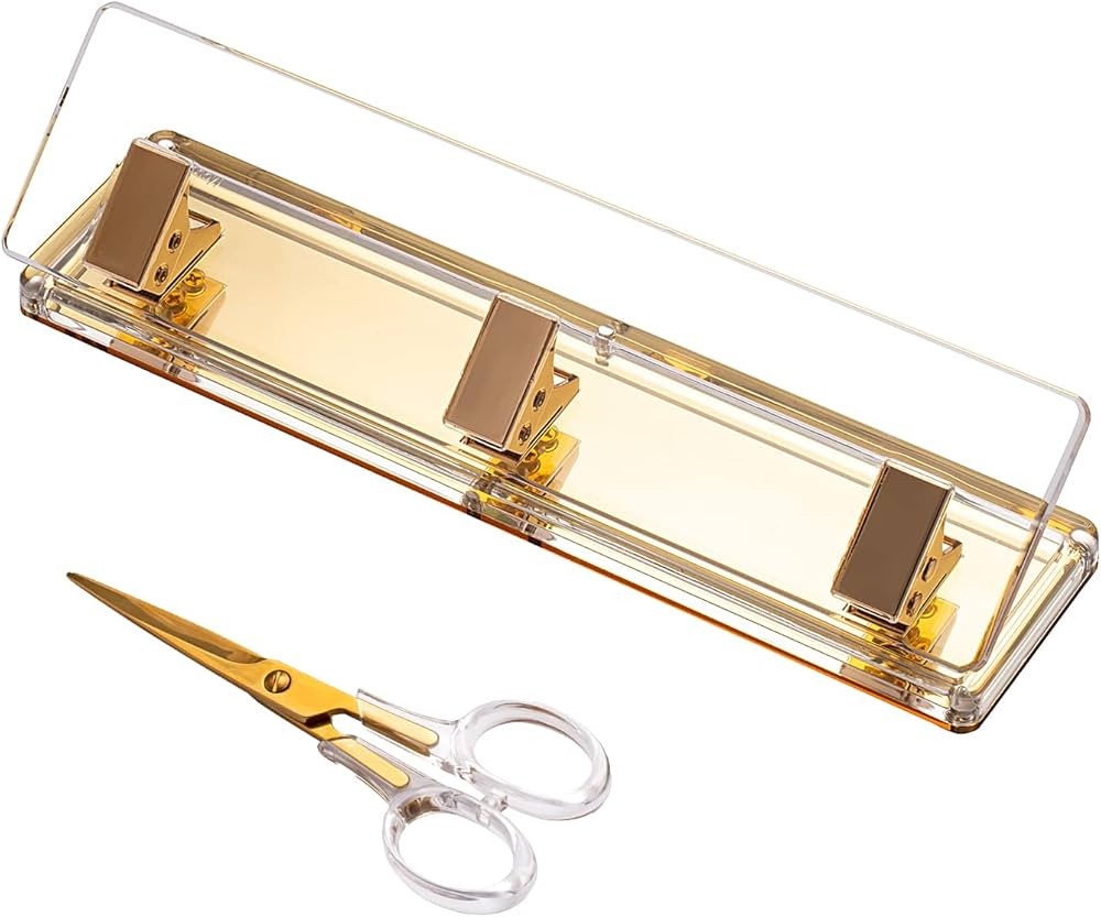 Desktop Paper Punch with Non-Slip Fabric Base Gold Mirror, Acrylic Three Holes Puncher with 6 Inc... | Amazon (US)