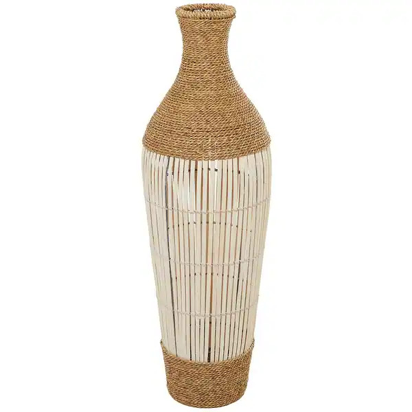 Brown Seagrass Handmade Wrapped Tall Floor Vase with Open Framed Cream Bamboo Center | Bed Bath & Beyond
