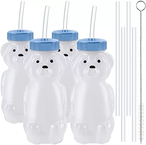 4 PCS Honey Bear Straw Cup Baby Straw Cups with 8 Flexible Straws