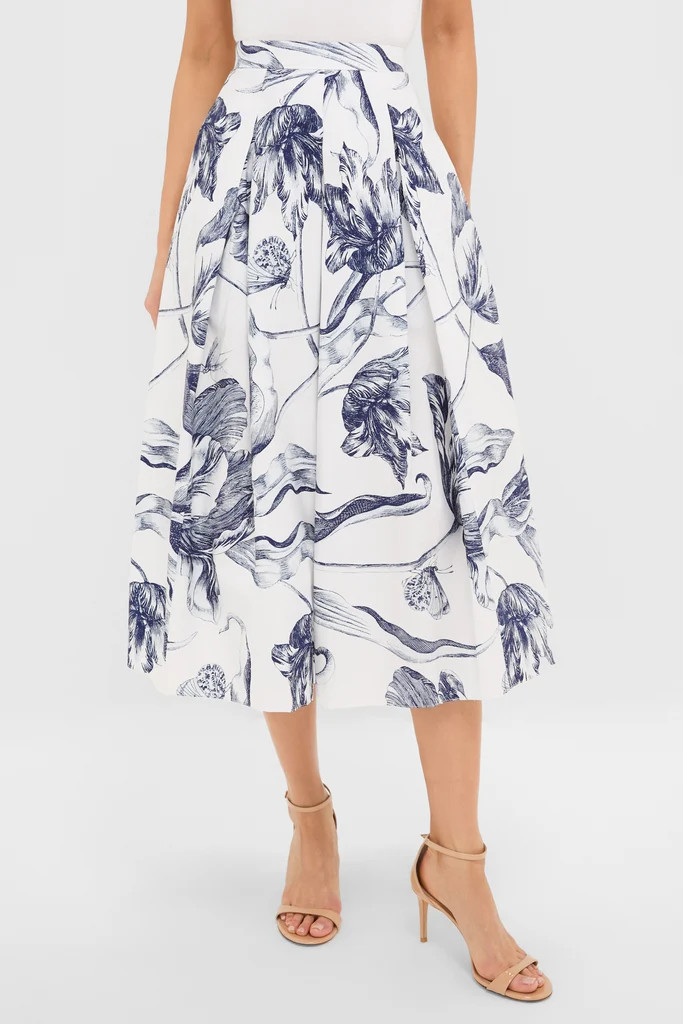 Botanical Engraving Ivory Pleated Midi Skirt | Tuckernuck (US)