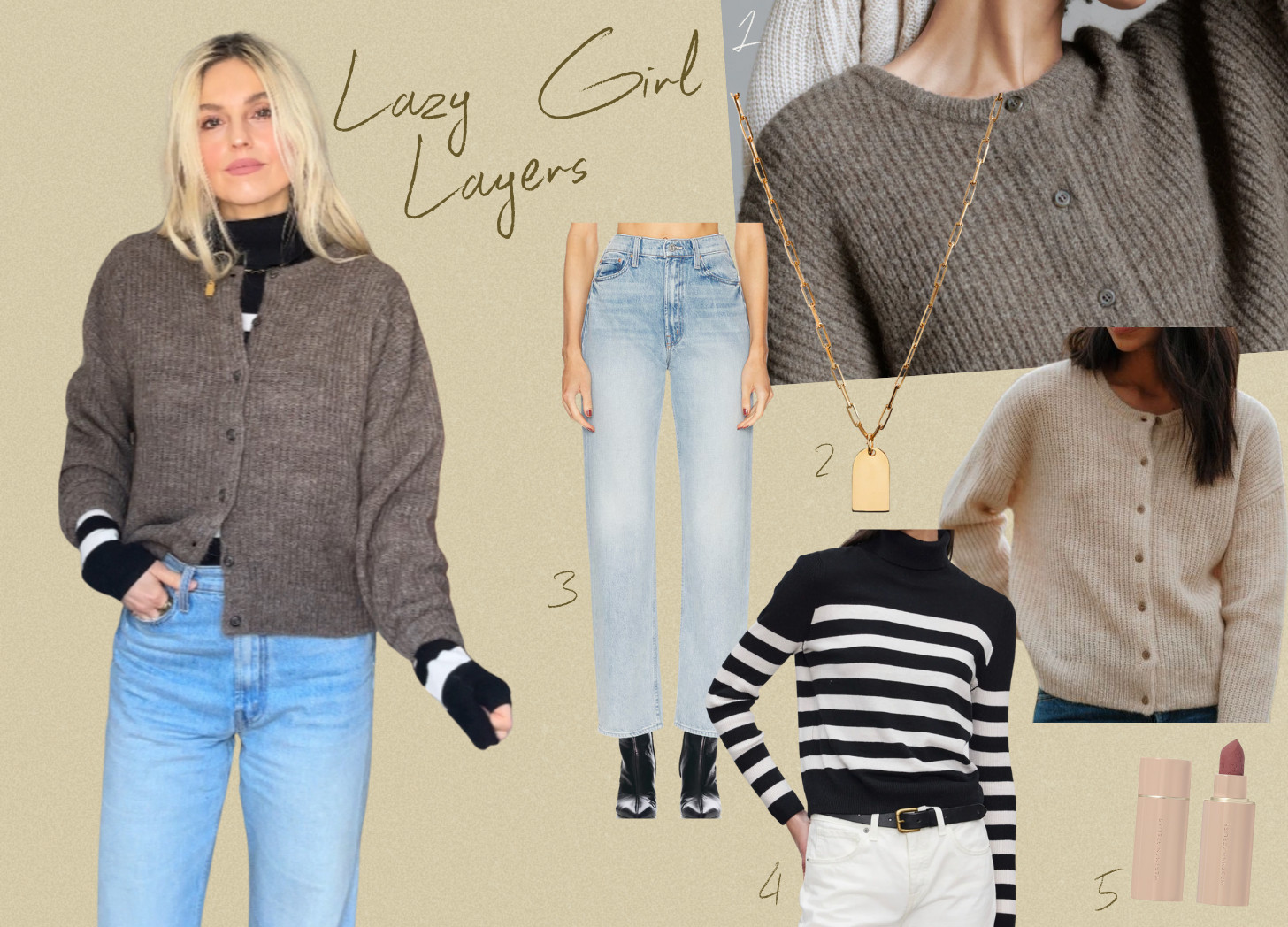 Lazy but cute: layer thin turtlenecks for extra warmth and interest. That Jenni Kayne Hayes cardigan has become my favorite (i have it in every color but black) — it’s the ideal chunkiness without being bulky. Code Helene15 to save if you’re shopping.

Bonus: always wear lipstick. Makes you feel put together even if you’re in soft clothes. The Westman Atelier in Piqué is my staple. 

 #LTKSeasonal #LTKStyleTip