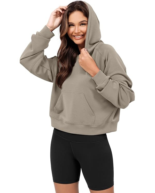 ODODOS Modal Soft Long Sleeve Cropped Hoodie for Women Oversized Pullover Sweatshirts with Pocket | Amazon (US)
