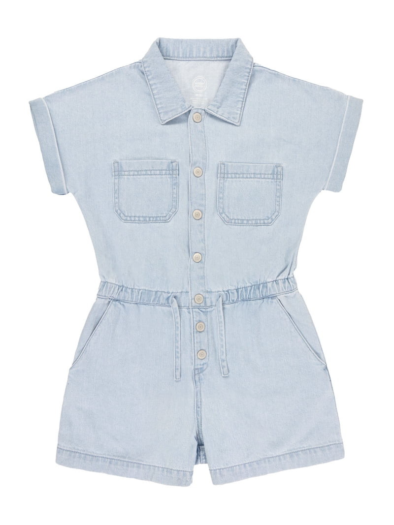 Wonder Nation Girls Denim Romper, Sizes 4-18 | Walmart (US)