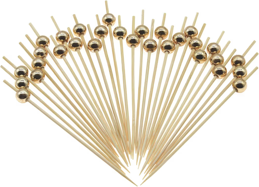 Minisland Gold Pearl Cocktail Picks, 4.7 Inch Long Bamboo Fancy Toothpicks for Appetizers, Decora... | Amazon (US)