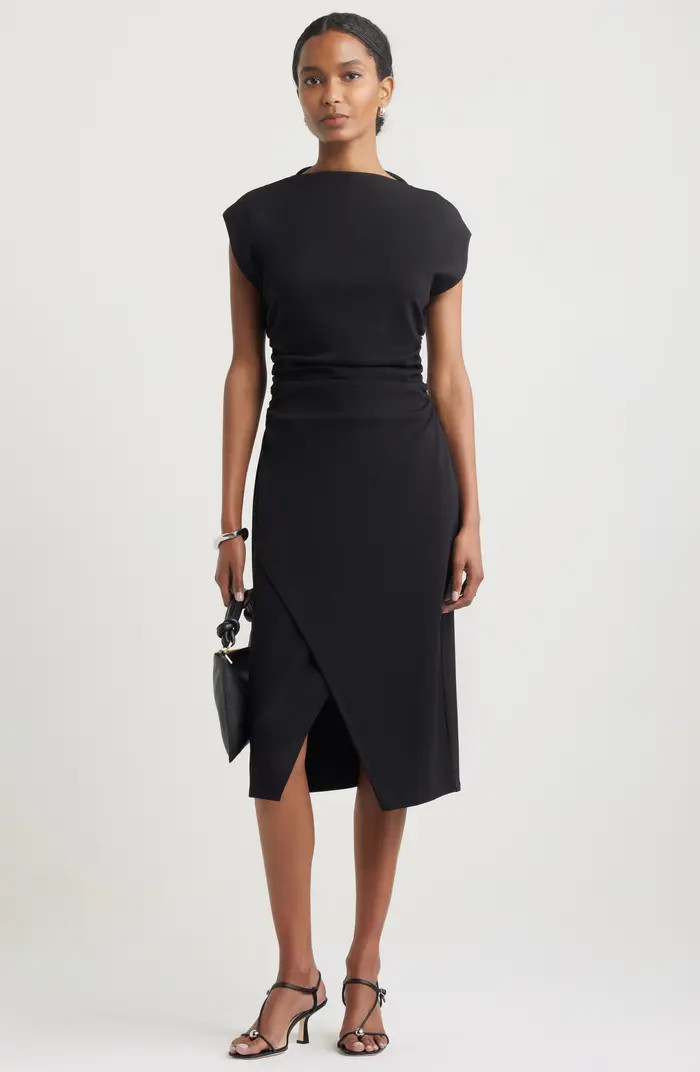 Ruched Funnel Neck Midi Dress | Nordstrom