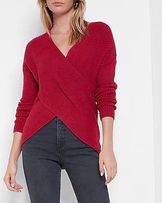 Ribbed Wrap Front Tunic Sweater | Express
