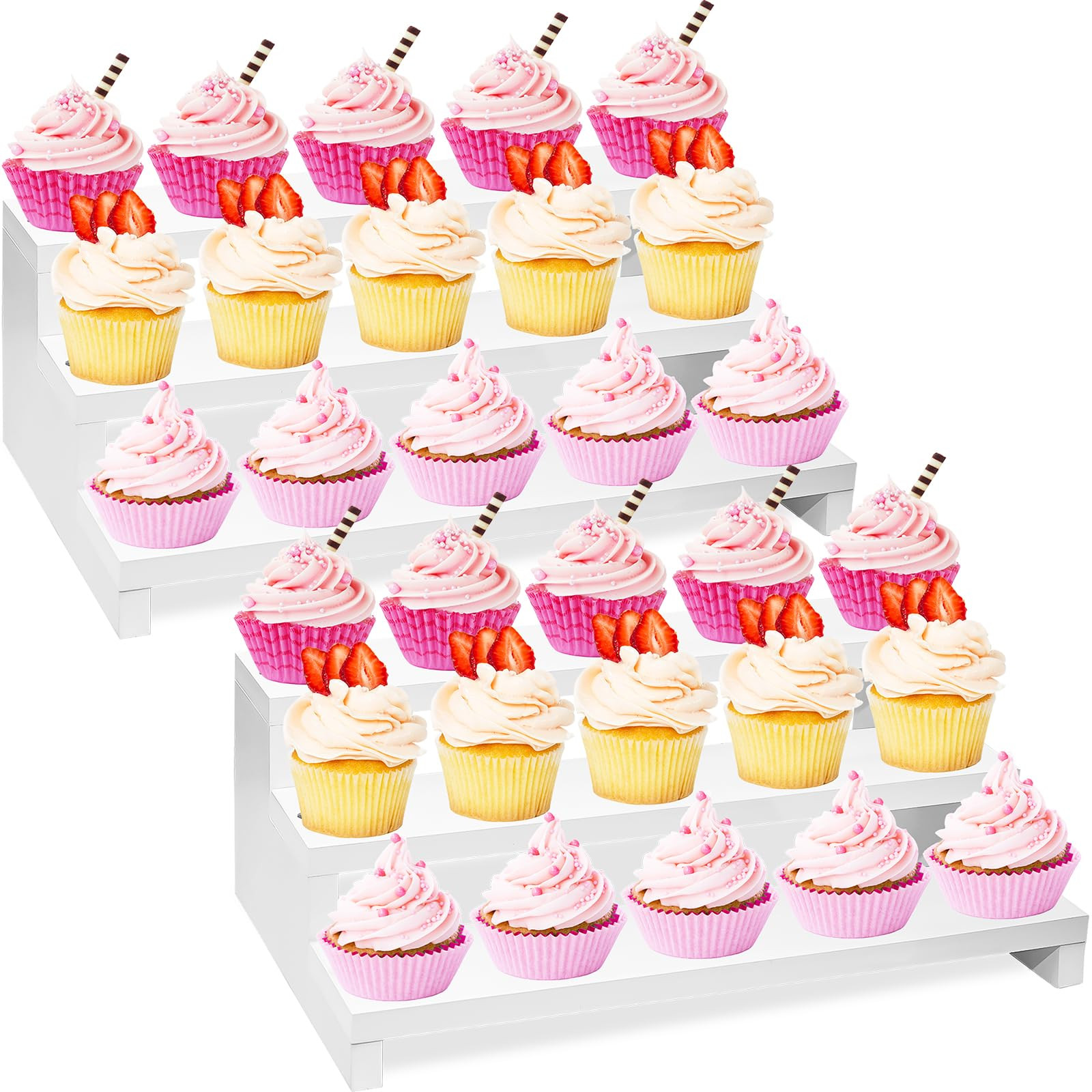 2Pcs Cupcake Stand Cake Pop Stand Holder, 3 Tier Wood Cup Cake Tier Tray Stand Tower, White Desse... | Amazon (US)