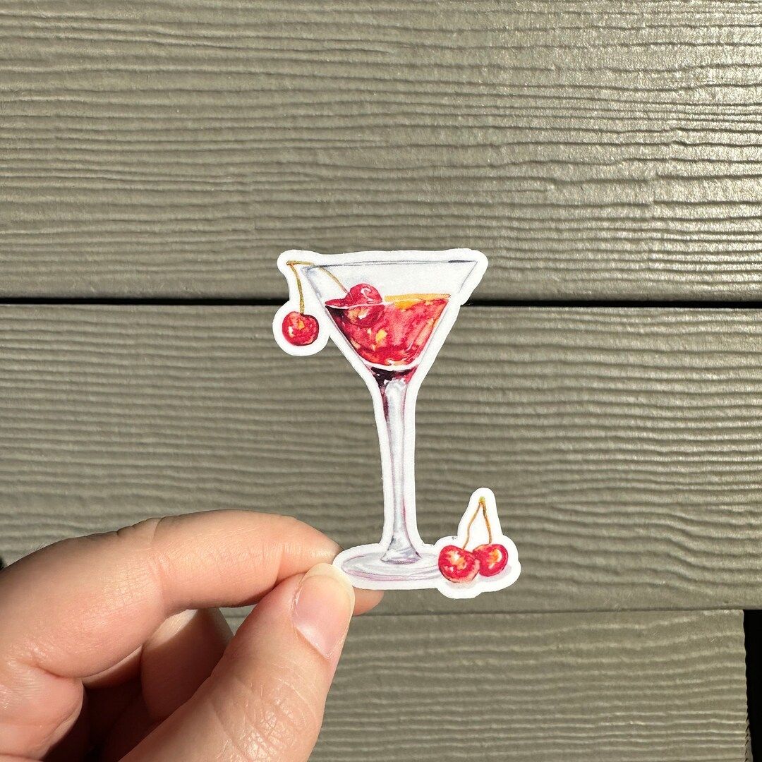 Cherry Martini Vinyl Sticker - Etsy | Etsy (US)