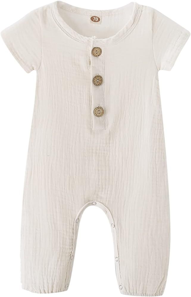 Newborn Baby Girl Clothes Romper Infant Cotton Linen Romper Jumpsuit Bodysuit Solid Baby Outfit S... | Amazon (US)