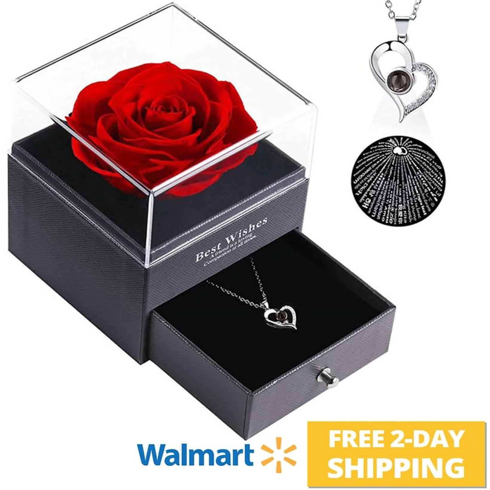 Ansten Preserved Red Real Rose with I Love You Necklace in 100 Languages - Rose Flower Gifts for ... | Walmart (US)