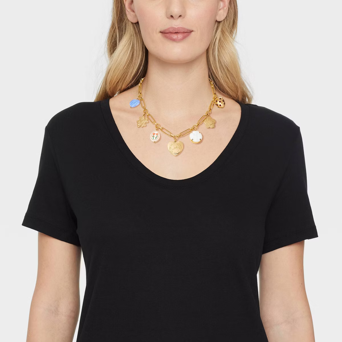 Mixed Floral Semi-Precious Blue Lace Agate Hear Necklace - Universal Thread™ Gold | Target