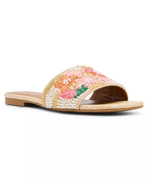 Madden Girl Styliish Floral Beaded Slip-On Slide Sandals - Macy's | Macy's