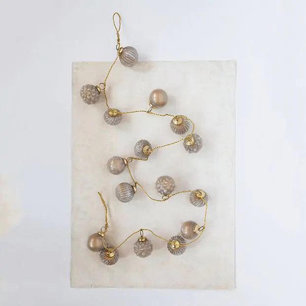 Embossed Marbled Mercury Glass Ornament Garland | Antique Farm House