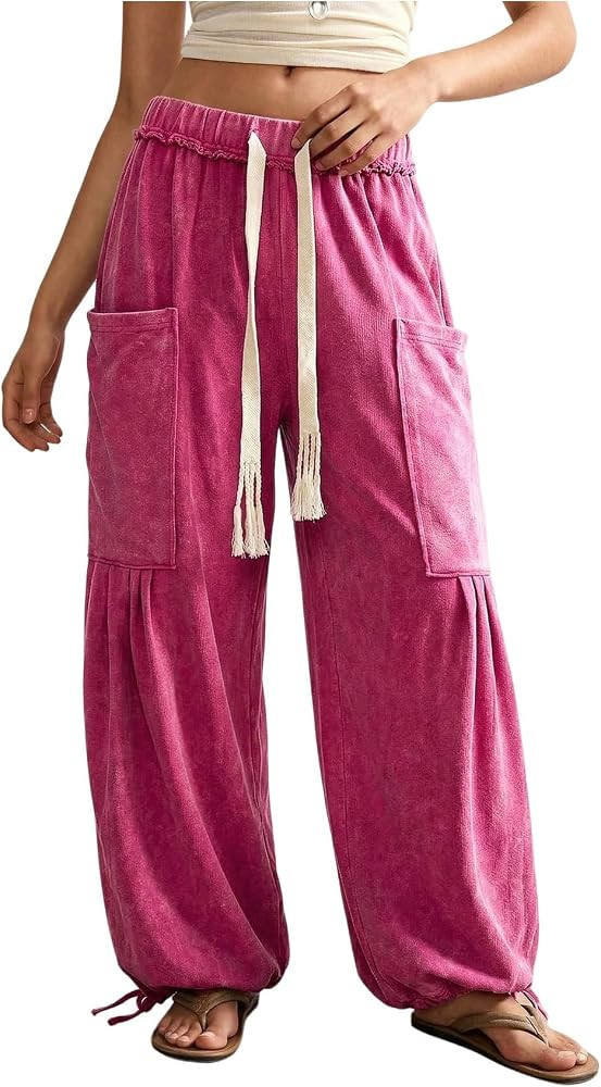 RoseSeek Women's Baggy Boho Harem Pants Wide Leg Sweatpants with Pockets | Amazon (US)