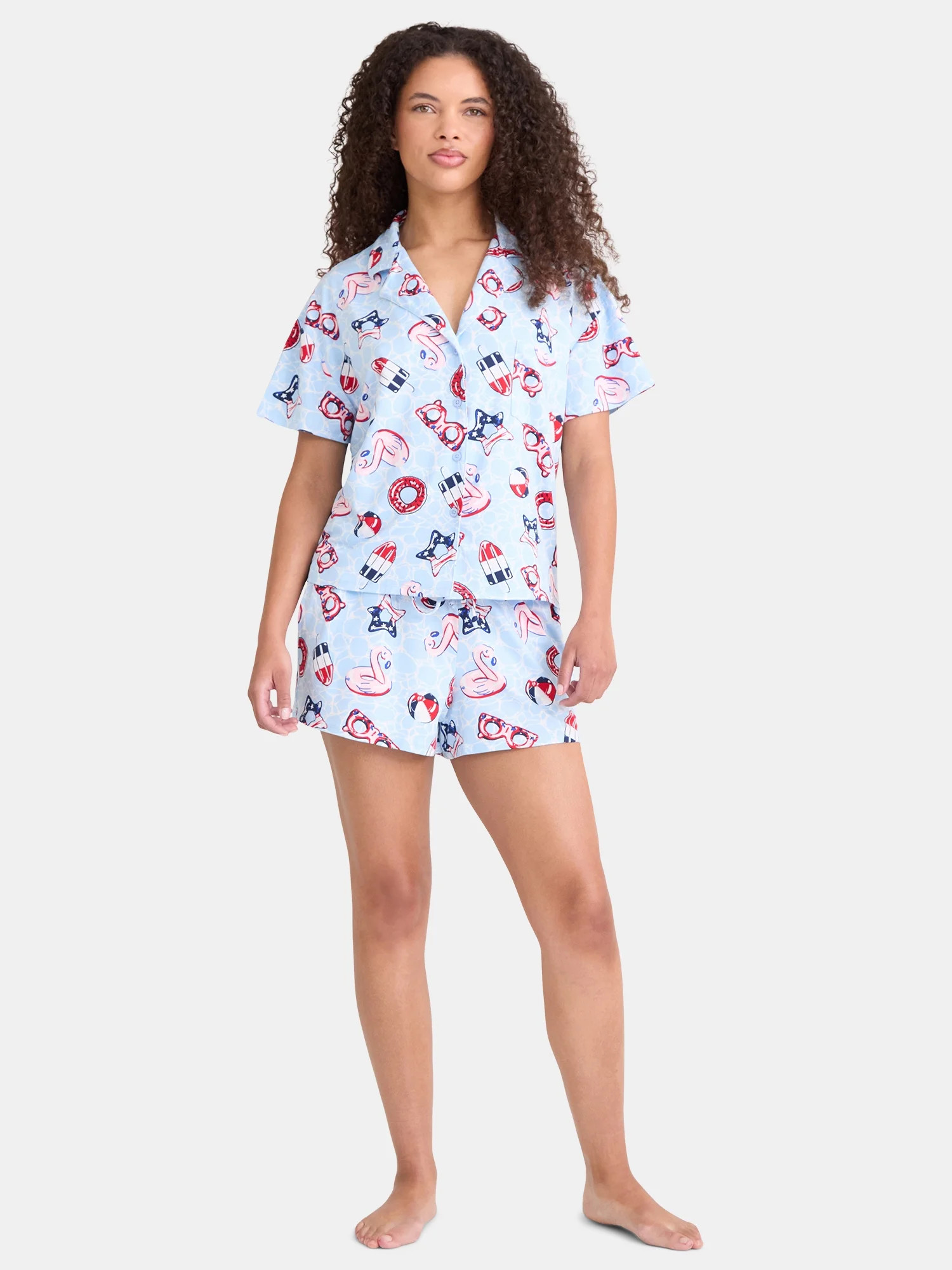 Way to Celebrate Women's Notch Collar Top and Shorts Pajama Set, 2-Piece, Sizes XS-3X | Walmart (US)