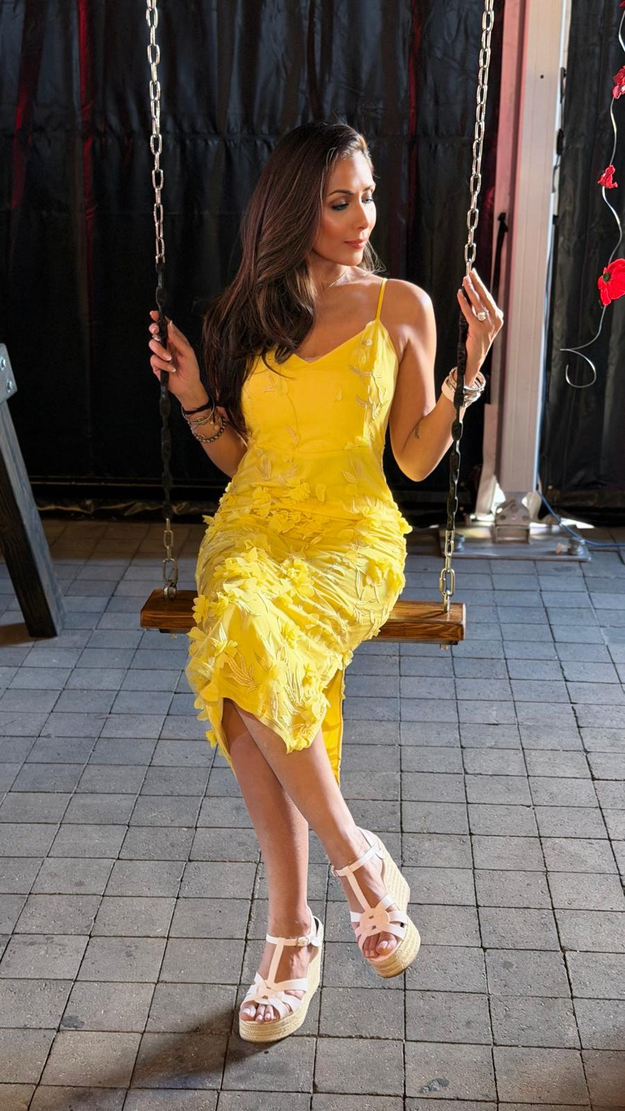 Let’s talk about the details on this outfit! Completely obsessed with the intricate floral texturing that gives this yellow Lulus silhouette so much movement and charm. It's the perfect balance of sweet and chic for any daytime event or weekend getaway. Just add a pair of espadrilles, and you've got an effortlessly stunning look. Where would you wear this cheerful color? 🍋🌿 

 #LTKvlog #LTKSeasonal #LTKActive
