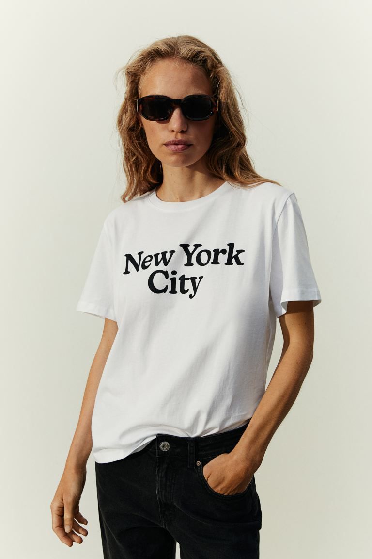 Printed T-shirt - White/New York City - Ladies | H&M US | H&M (US + CA)