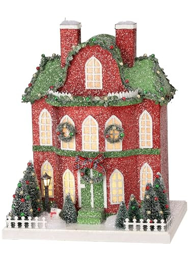 Regency International LED Battery/Timer Cardboard Village Manor, 13-inch, Red/Green/White, Tabletop Décor, MTX73893-RDGW | Amazon (US)