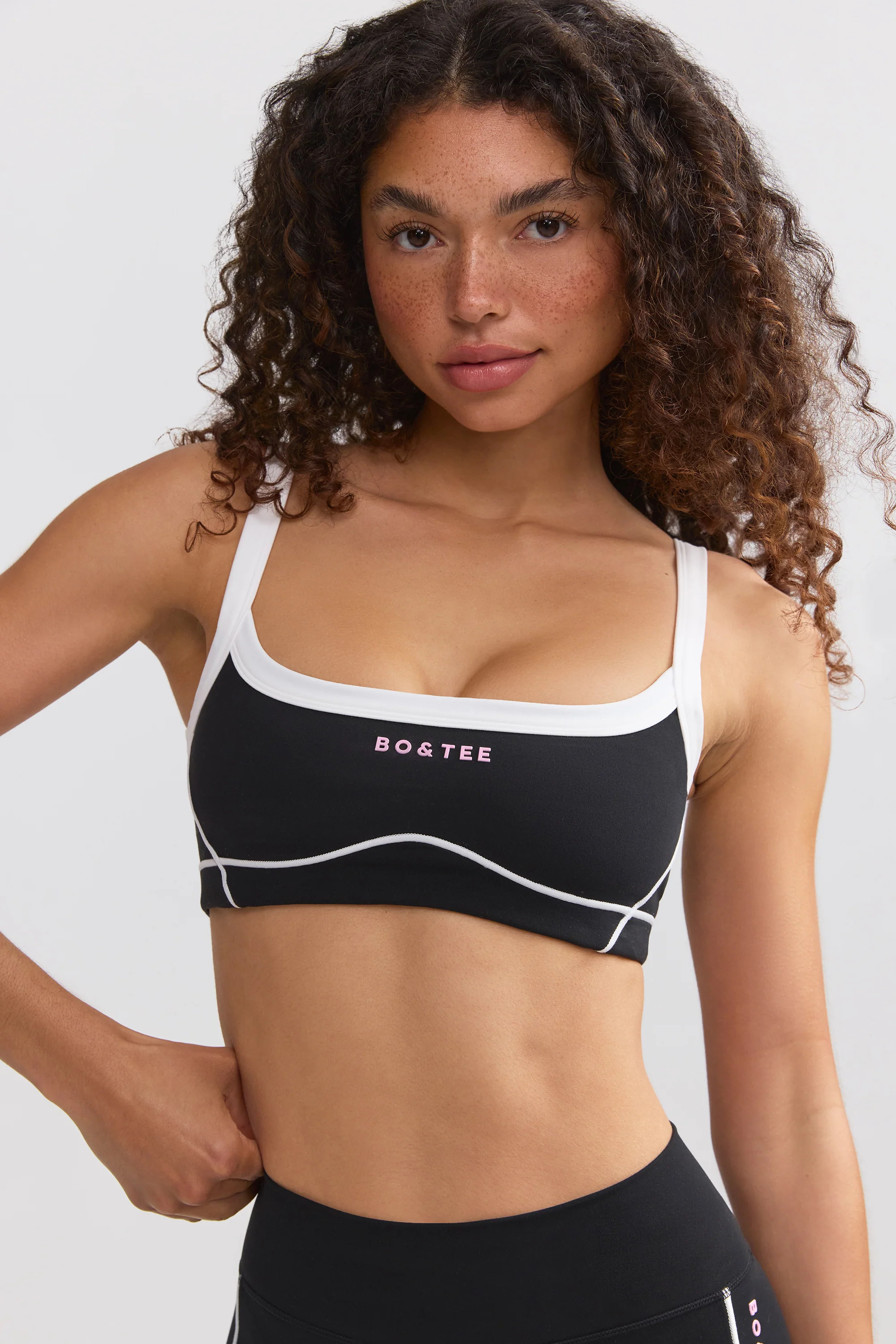 Soft Active Contrast-Trim Sports Bra in Black | Oh Polly