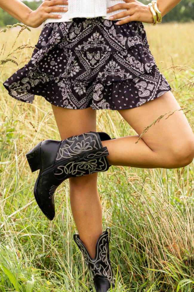 Through the Garden Black Bandana Print Skort | Pink Lily