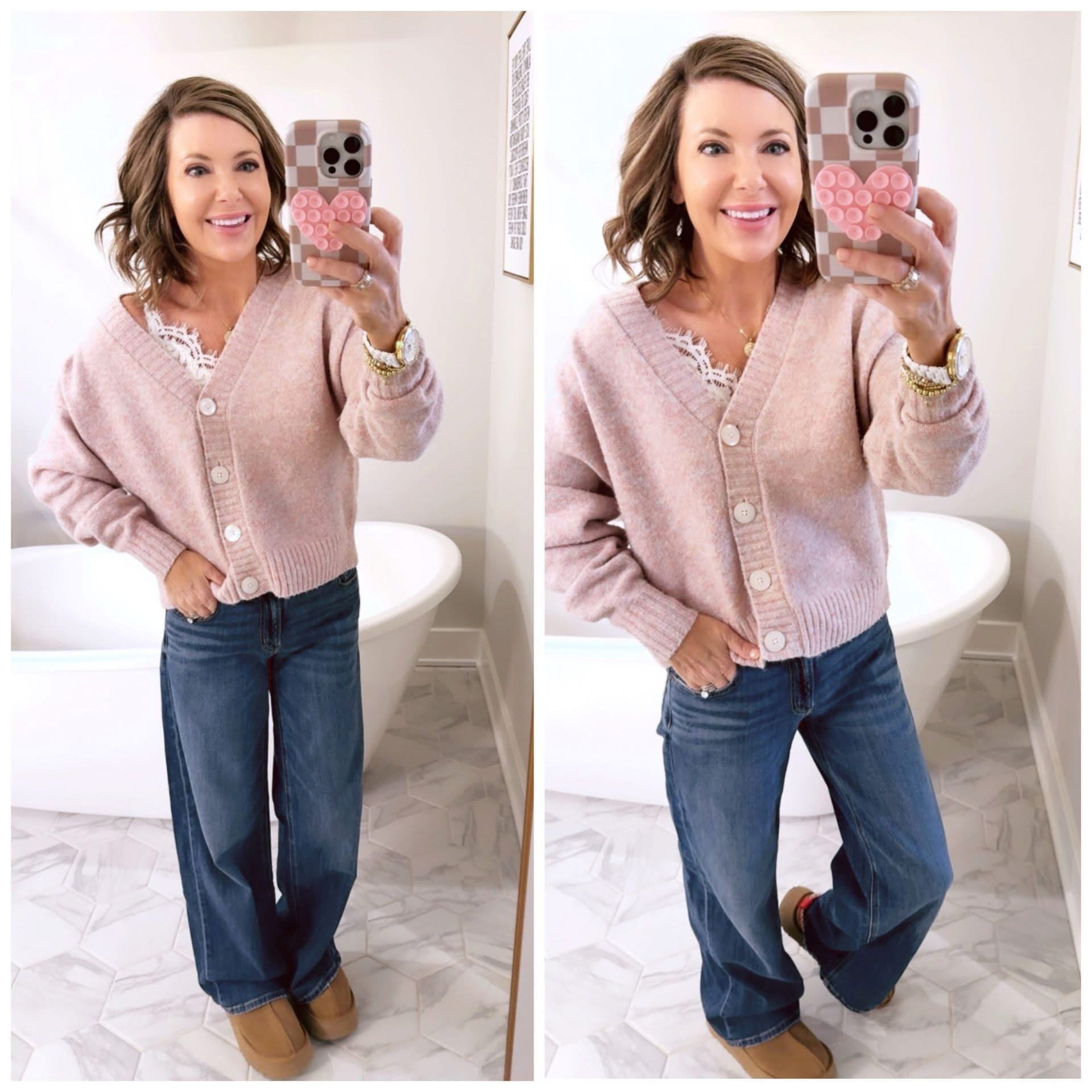 Good morning! Happy Sunday! We did my hubbies family Christmas yesterday. Wore this comfy look. 

I have shown this cardigan so many times but it’s still in stock and on sale! It’s literally such a perfect weight and color! This time I added a silk cami underneath. 

#LTKdayinmylife #LTKmomlife #LTKgrwm