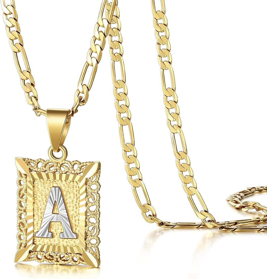 KissYan Initial Letter Pendant Necklace for Mens Womens, 18K Gold Plated Square Capital Monogram ... | Amazon (US)