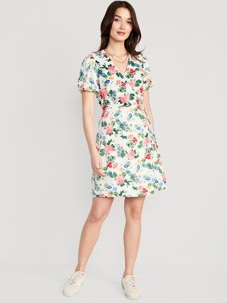 Floral Puff-Sleeve Mini Wrap Dress for Women | Old Navy (US)