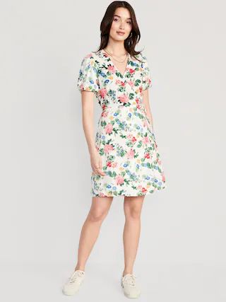 Matching Floral Puff-Sleeve Mini Wrap Dress for Women | Old Navy (US)