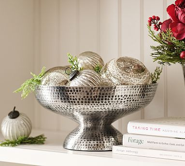 Silver Hammered Decorative Pedestal Bowl | Pottery Barn (US)