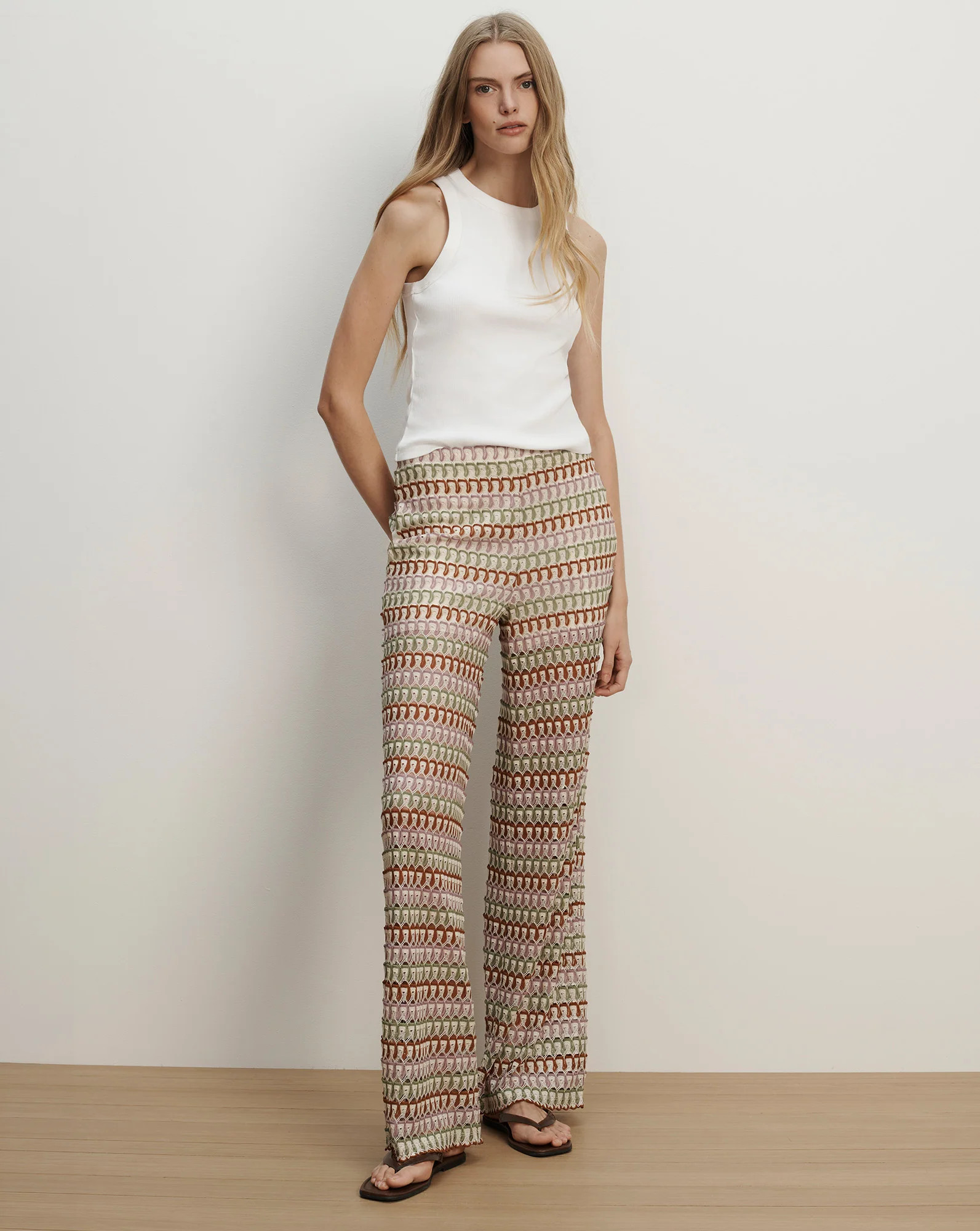 Fatima Crochet Wide-Leg Pant in Deep Ochre & White Stripes | Veronica Beard | Veronica Beard