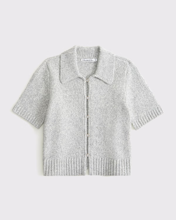 Women's Short-Sleeve Collared Cardigan | Women's Clearance | Abercrombie.com | Abercrombie & Fitch (US)