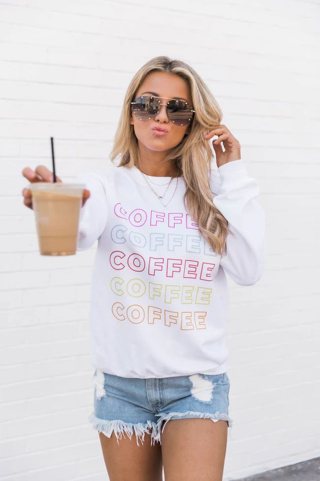 Rainbow Coffee White Sweatshirt | The Pink Lily Boutique