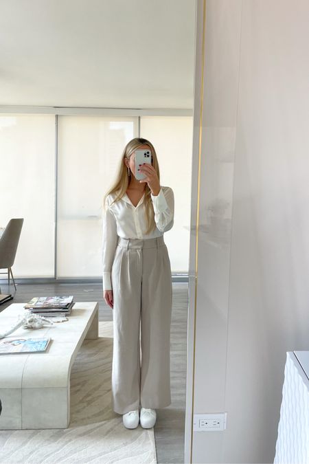 Casual workwear
Trouser pants, 
Petite pants
Petite workwear
High waisted trouser
Abercrombie Sloane pant
Petite fashion
Workwear with sneakers 
satin button up#LTKunder100

#LTKstyletip #LTKworkwear