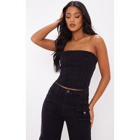 Tall Washed Black Denim Corset Top | PrettyLittleThing US