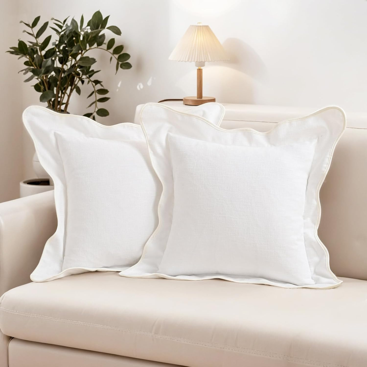 HAUSSY Scalloped Pillow Covers 18x18 Set of 2,Decorative Throw Pillows Cute Aesthetic Preppy Cush... | Amazon (US)