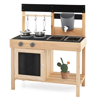 Costway Mud Kitchen Playset Outdoor Kids Pretend Play Kitchen w/2 Removable Sinks Faucet | Target