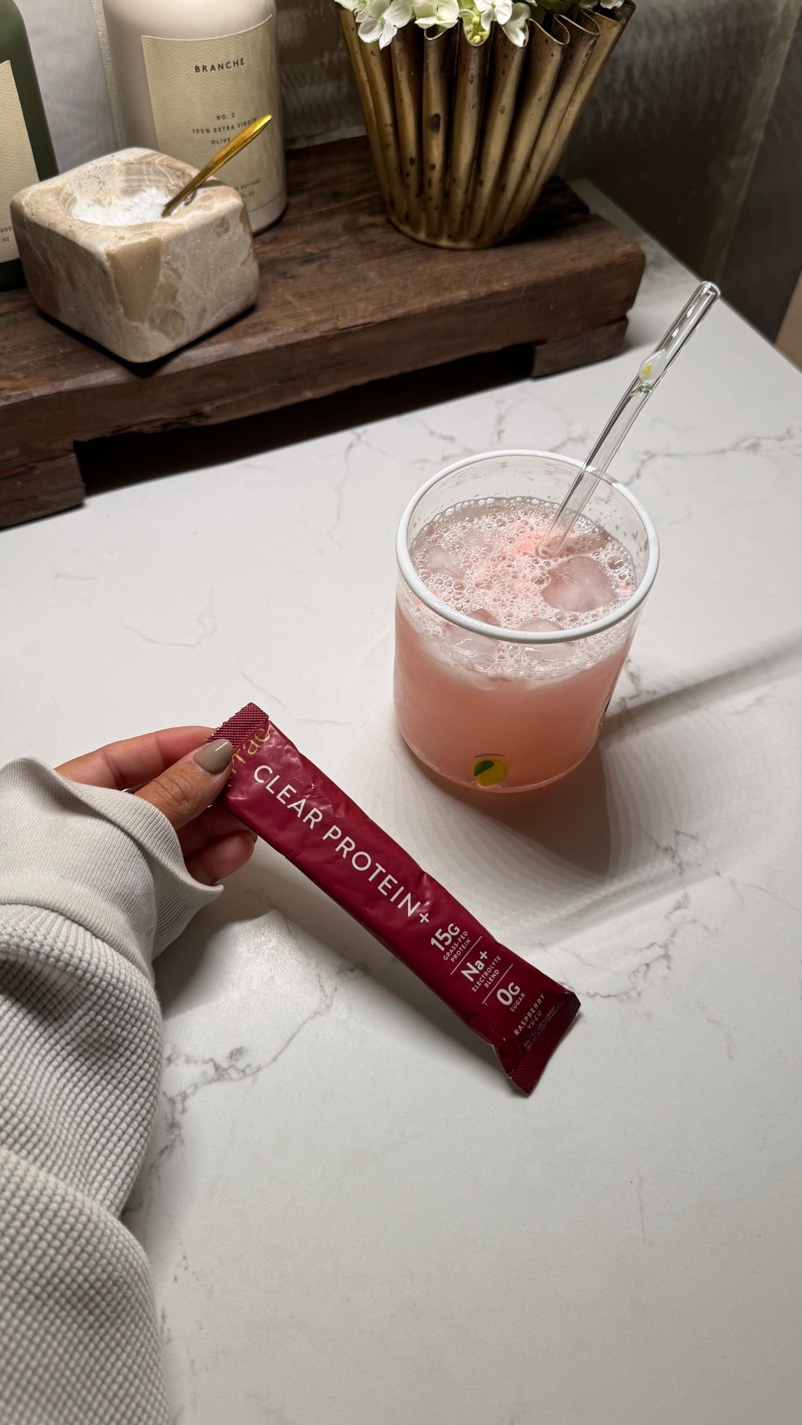 The clear protein & electrolytes I take every morning first thing! Zero sugar and they taste super yummy. Also sharing a few other supplements I like from this brand including the creatine gummies 