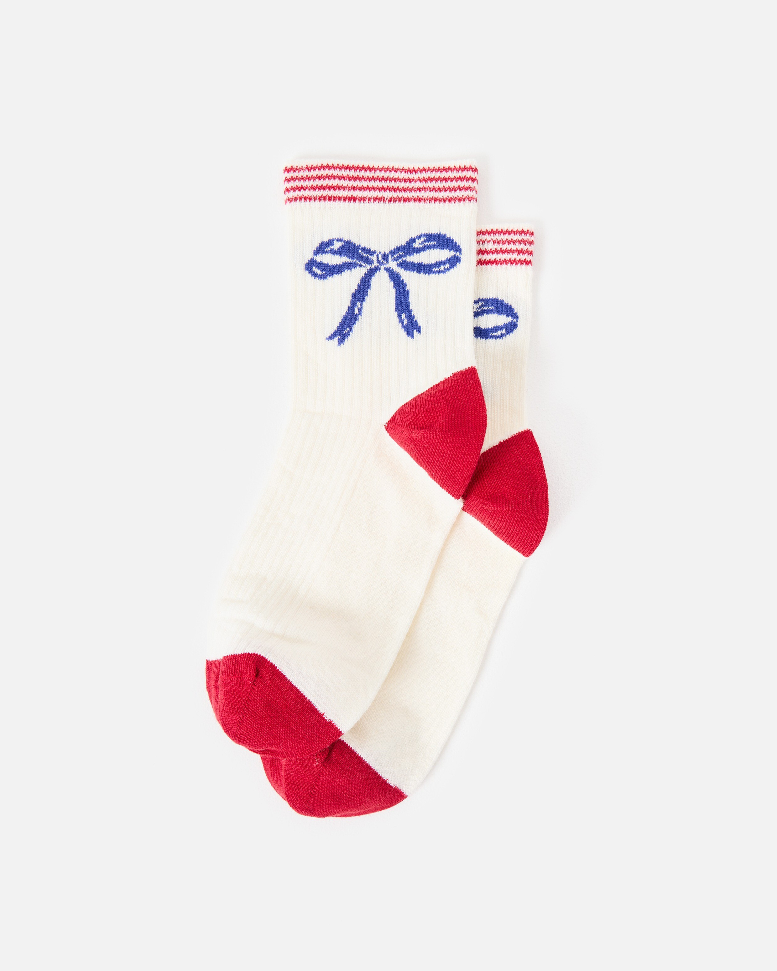 Cream & Blue Bow Ribbed Ankle Socks | Oliver Bonas | Oliver Bonas (Global)