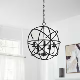Home Decorators Collection Sarolta Sands 5-Light Black Chandelier Light Fixture with Caged Globe ... | The Home Depot
