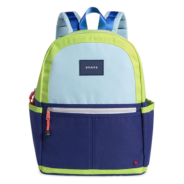 Kane Kids Double Pocket Backpack Color Block Navy/Neon | STATE Bags